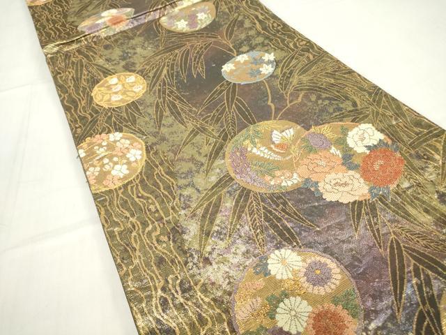 平和屋着物▼両面 六通柄袋帯 花蝶丸文 金糸 正絹 逸品 DABC3979az