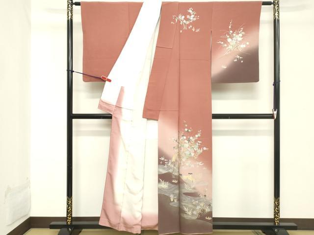 平和屋着物■訪問着 エ霞花文 暈し染め 金銀彩 正絹 逸品 DABC4540cd