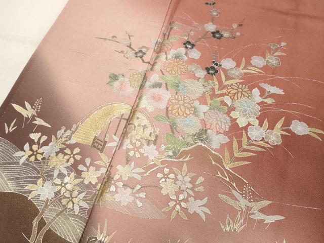 平和屋着物■訪問着 エ霞花文 暈し染め 金銀彩 正絹 逸品 DABC4540cd