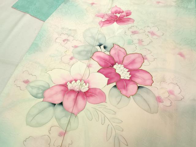 平和屋着物■訪問着 手描き 駒刺繍 草花文 暈し染め 銀彩 正絹 逸品 DABC4706cd