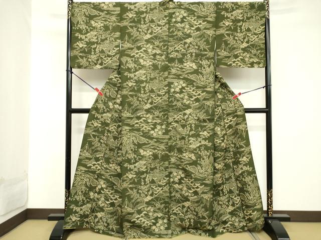 平和屋着物■上質な小紋 紬地 型染め 流水風景文 正絹 逸品 DABC4712cd