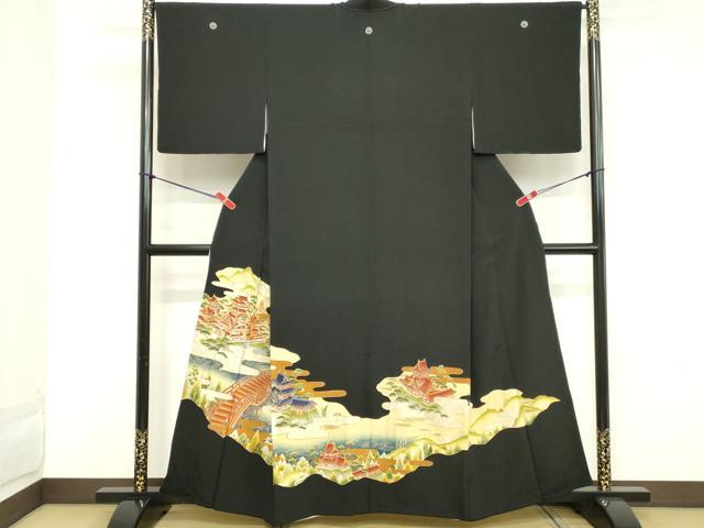 平和屋着物■豪華黒留袖 駒刺繍 渡橋風景文 金彩 正絹 逸品 DABC4721cd