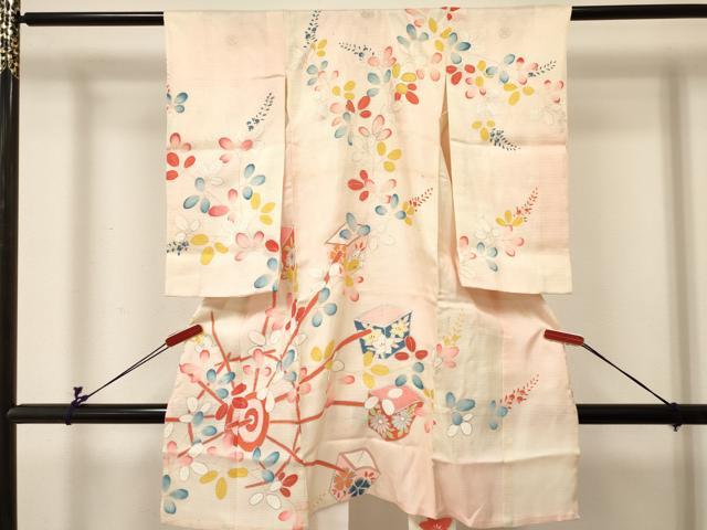 平和屋着物*夏物 お宮参り 女の子 祝着 産着 初着 のしめ 絽 源氏車陶器花文 暈し染め 銀彩 逸品 DABC5011ma