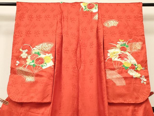 平和屋着物∵女の子 十三参り 子供 祝着 駒刺繍 絞り 扇面花文 金彩 逸品 DABC5221ma