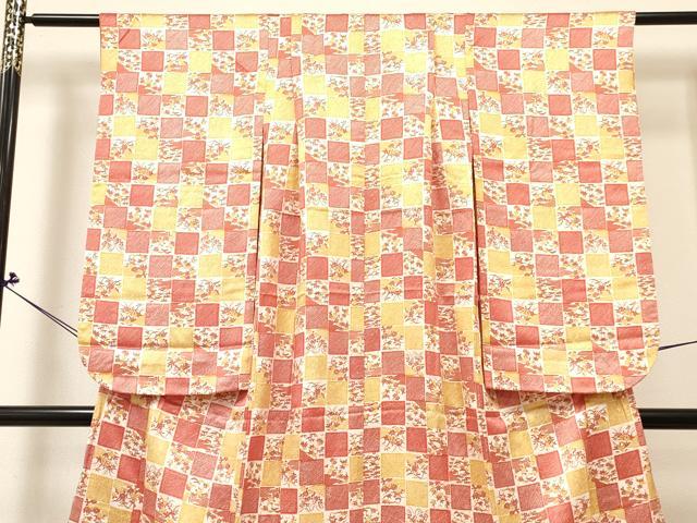 平和屋着物∵女の子 十三参り 子供 祝着・長襦袢(無双仕立て・半衿刺繍)セット 松竹梅 市松文様 逸品 DABC5268ma