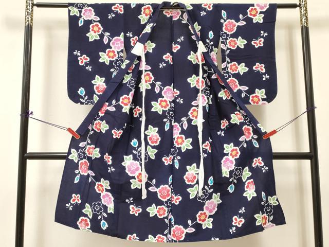 平和屋着物∴夏物 浴衣 女の子 子供 7歳 花蝶文 綿 逸品 DABC5270ma