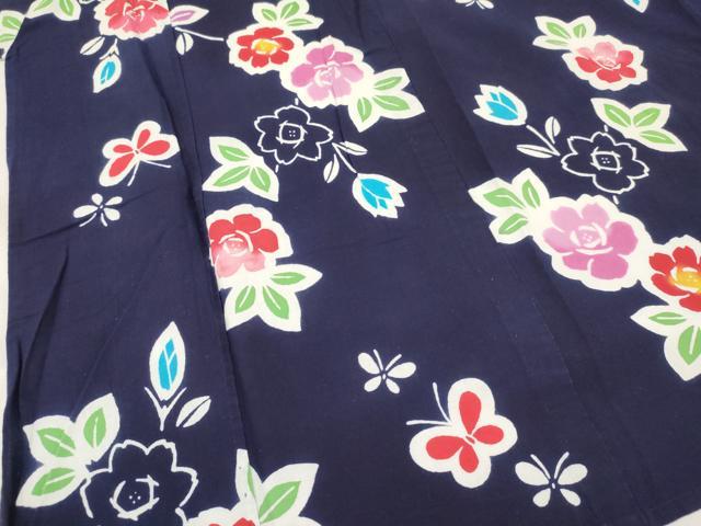 平和屋着物∴夏物 浴衣 女の子 子供 7歳 花蝶文 綿 逸品 DABC5270ma