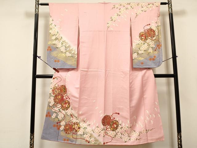 平和屋着物∵女の子 十三参り 子供 祝着 鼓飛鶴花文 暈し染め 金彩 逸品 DABC5286ma