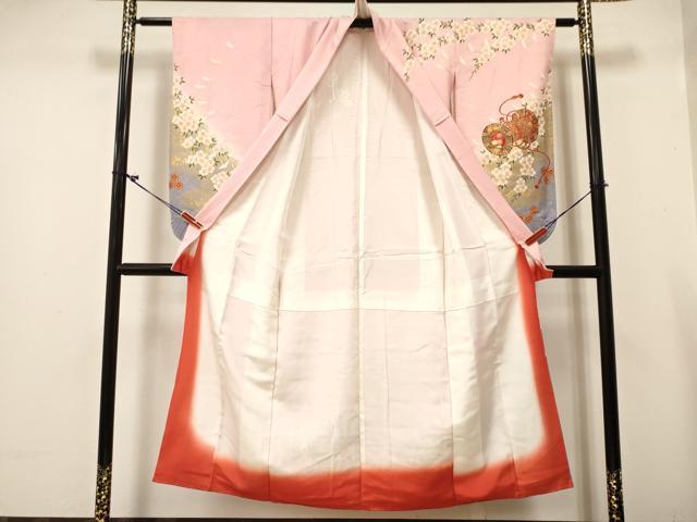 平和屋着物∵女の子 十三参り 子供 祝着 鼓飛鶴花文 暈し染め 金彩 逸品 DABC5286ma