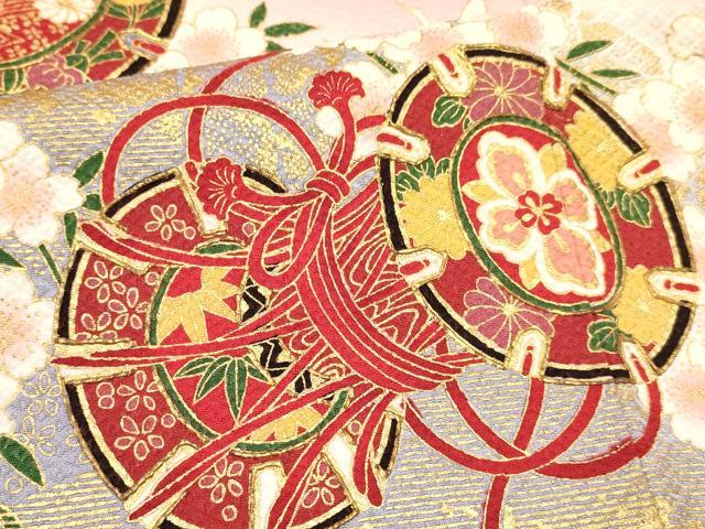 平和屋着物∵女の子 十三参り 子供 祝着 鼓飛鶴花文 暈し染め 金彩 逸品 DABC5286ma