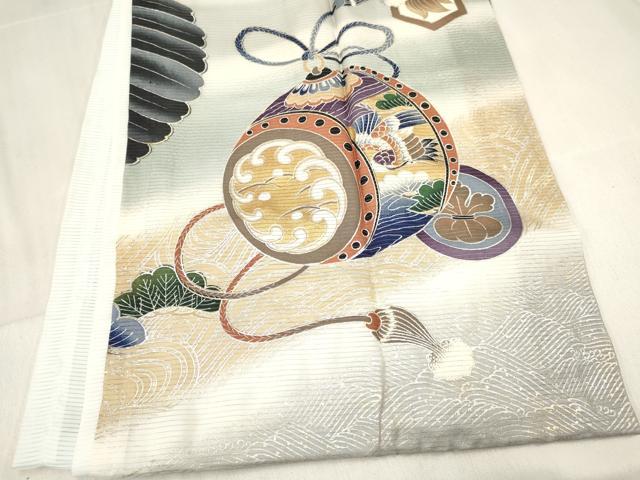 平和屋着物*夏物 お宮参り 男の子 祝着 産着 初着 のしめ 絽 鷹 鷲 鼓松文 暈し染め 金銀彩 逸品 DABC5371ma