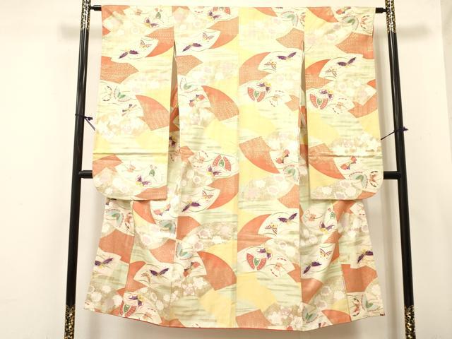 平和屋着物∵女の子 十三参り 子供 祝着 地紙重ね花蝶文 金銀彩 逸品 DABC5460ma