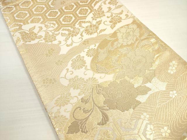 平和屋着物◎六通柄袋帯 雲取り更紗花唐草文 金糸 正絹 逸品 DABC5573xg