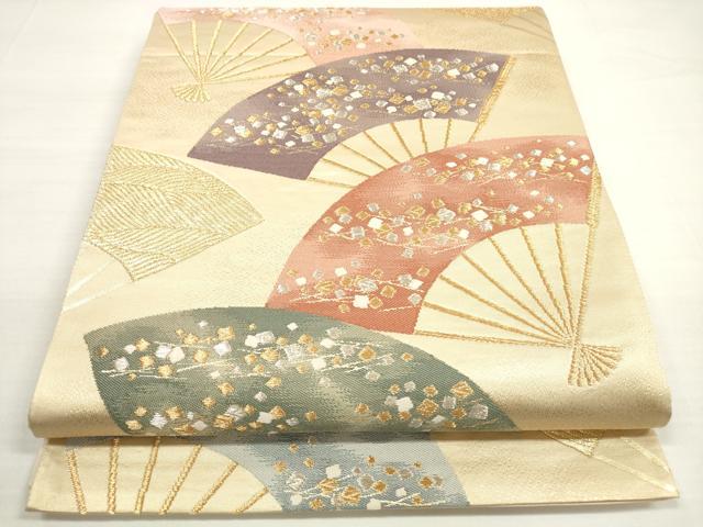 平和屋着物◎六通柄袋帯 唐織 扇面箔散らし文 金銀糸 正絹 逸品 DABC5601xg