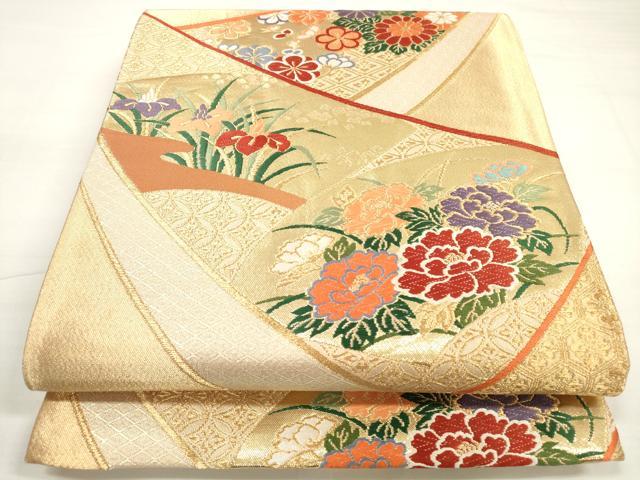 平和屋着物◎六通柄袋帯 唐織 地紙草花文 金糸 正絹 逸品 DABC5749xg