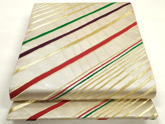平和屋着物◎六通柄袋帯 斜縞 金銀糸 正絹 逸品 DABC5812xg