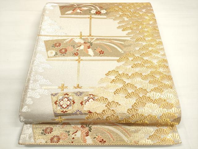 平和屋着物◎六通柄袋帯 唐織 鳳凰花松文 金銀糸 正絹 逸品 DABC5888xg