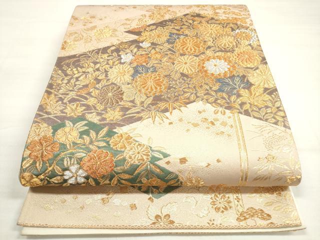 平和屋着物◎六通柄袋帯 草花文 金銀糸 正絹 逸品 DABC5929xg