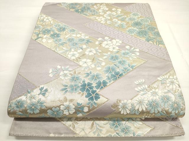 平和屋着物◎六通柄袋帯 唐織 草花文 金糸 正絹 逸品 DABC5971xg