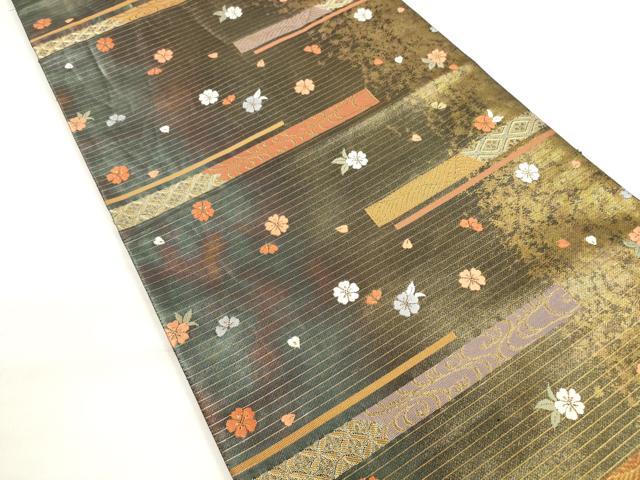 平和屋着物◎六通柄袋帯 唐織 横段花文 金糸 引箔 正絹 逸品 DABC5976xg