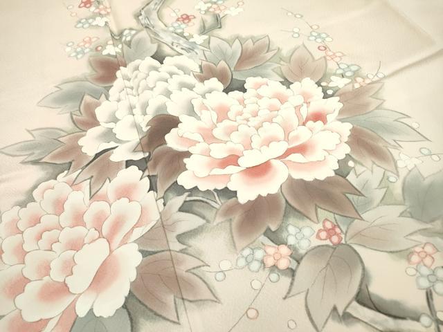 平和屋着物▼訪問着 手描き 枝花 牡丹 暈し染 正絹 逸品 DABC6738fe