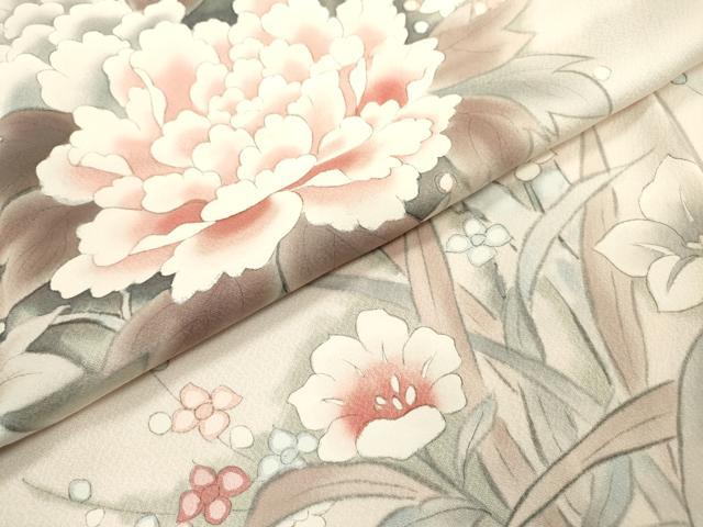 平和屋着物▼訪問着 手描き 枝花 牡丹 暈し染 正絹 逸品 DABC6738fe