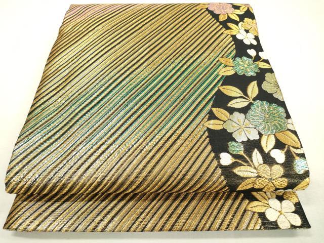 平和屋着物▼佐賀錦 両面 六通柄袋帯 草花 金糸 正絹 逸品 DABC6955fe