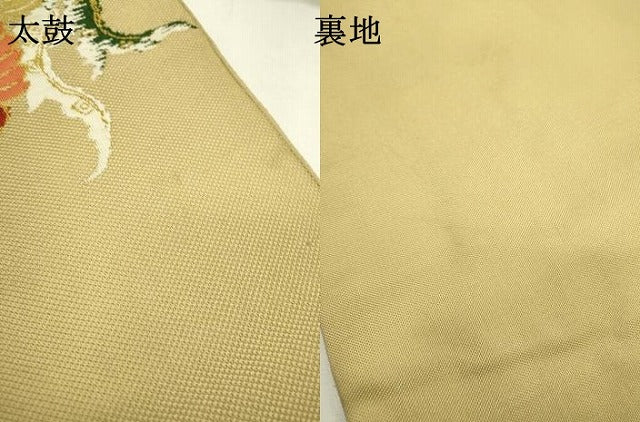 平和屋着物▼太鼓柄 本袋帯 唐織 鳳凰花文 金糸 正絹 逸品 DABC6957fe