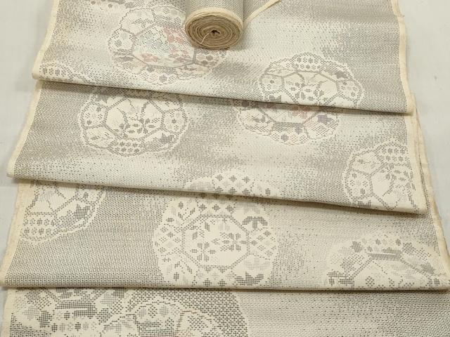 平和屋着物●本場大島紬 白大島 反物 着尺 120亀甲 花絵皿 逸品 未使用 DABC7135we