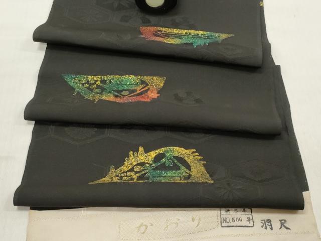 平和屋着物▼羽織・コート 反物 羽尺 ろうけつ染め 風景山文 黒地 逸品 未使用 DABC7405we