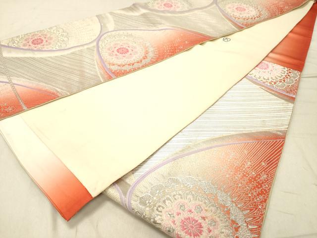 平和屋着物◎六通柄袋帯 唐織 正倉院花文 銀糸 正絹 逸品 DABC7585ya