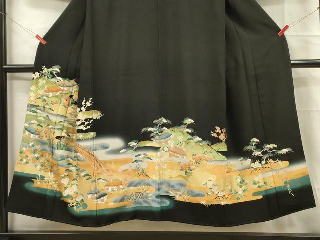 平和屋着物■豪華黒留袖 風景花文 松竹梅 金彩 正絹 逸品 DABC7628ya