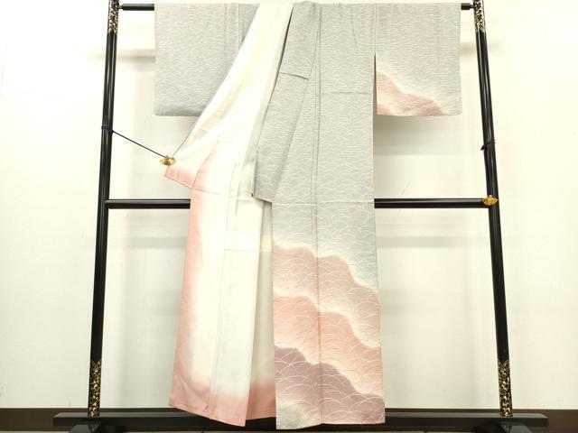 平和屋着物■訪問着 芝草文 暈し染め 正絹 逸品 DABC7654ya