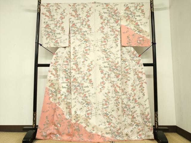 平和屋着物■訪問着 草花文 暈し染め 金彩 正絹 逸品 DABC7678ya