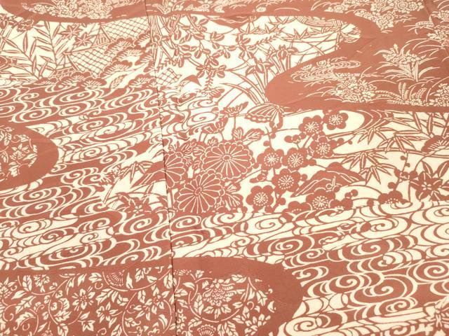 平和屋着物■訪問着 型染め 流水花文 正絹 逸品 DABC7751ya