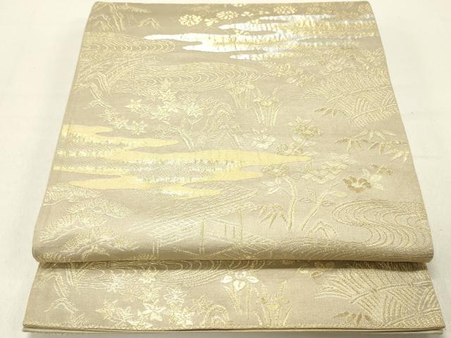 平和屋着物◎六通柄袋帯 風景花文 金銀糸 正絹 逸品 DABC7769ya