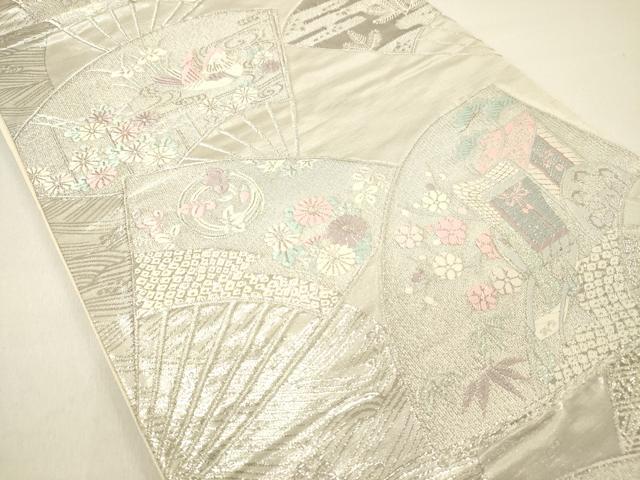 平和屋着物◎六通柄袋帯 唐織 扇面花文 プラチナ箔 正絹 逸品 DABC7815ya