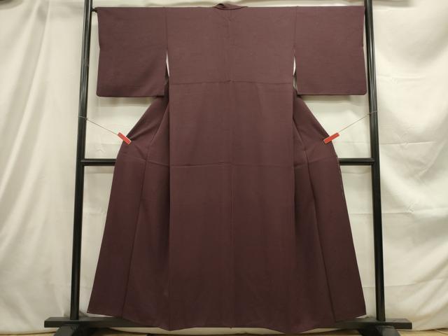 平和屋着物■上質な色無地 更紗花地紋 葡萄色 正絹 逸品 DABC7837ya