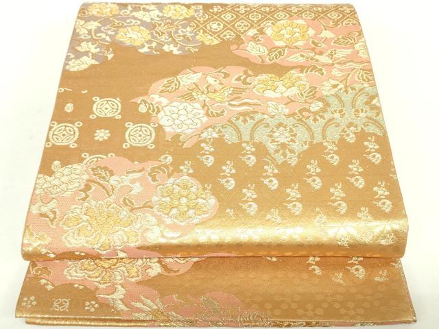 平和屋着物◎六通柄袋帯 吉祥花文 金糸 正絹 逸品 DABC7851ya