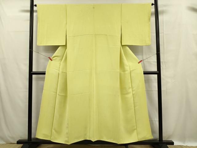 平和屋着物■上質な色無地 幾何学地紋 刈安色 正絹 逸品 DABC7924ya