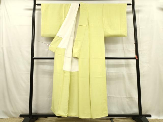 平和屋着物■上質な色無地 幾何学地紋 刈安色 正絹 逸品 DABC7924ya