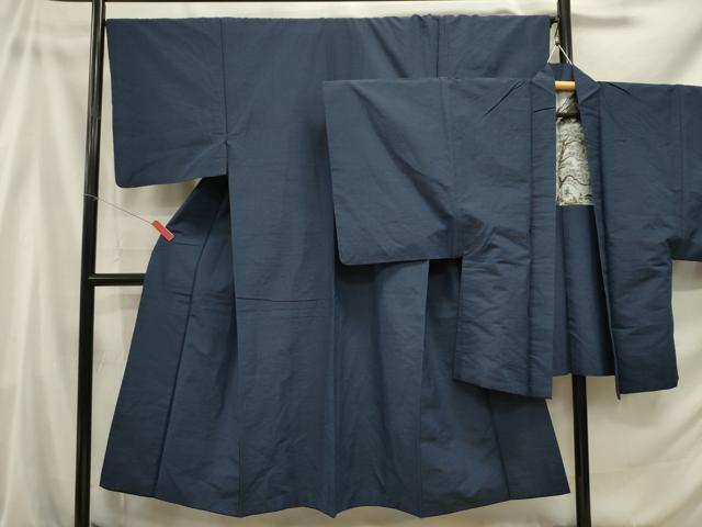 平和屋着物■男性 紬 アンサンブル 深縹色 正絹 逸品 DABC7969ya