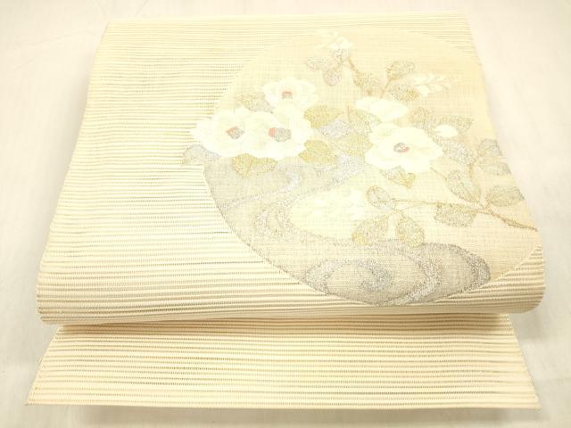 平和屋着物*夏物 西陣 絽綴れ 八寸名古屋帯 流水草花文 金銀糸 正絹 逸品 DABC8014cm