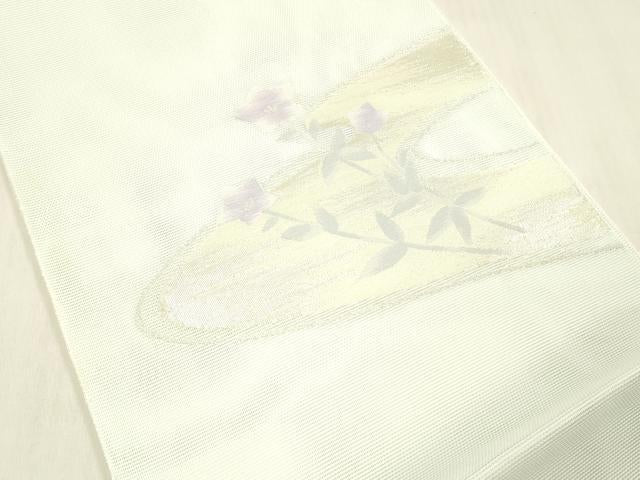 平和屋着物*夏物 八寸名古屋帯 草花文 銀糸 DABC8110cm