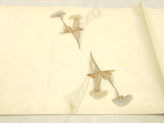 平和屋着物*夏物 九寸開き名古屋帯 枝花文 金銀糸 正絹 逸品 DABC8111cm