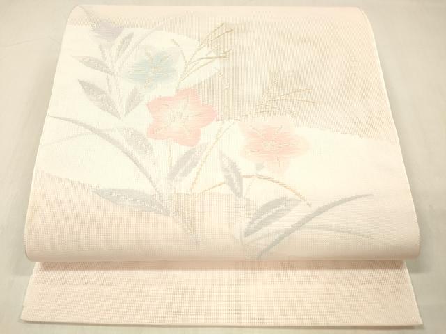 平和屋着物*夏物 八寸名古屋帯 流水草花文 金糸 DABC8132cm