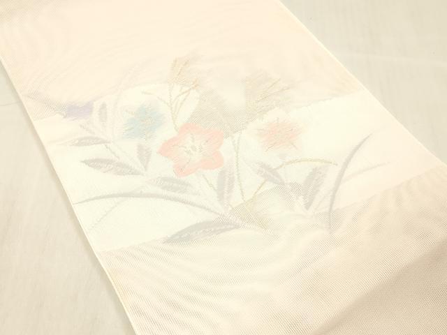 平和屋着物*夏物 八寸名古屋帯 流水草花文 金糸 DABC8132cm