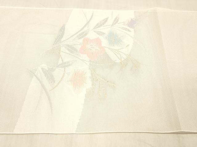 平和屋着物*夏物 八寸名古屋帯 流水草花文 金糸 DABC8132cm