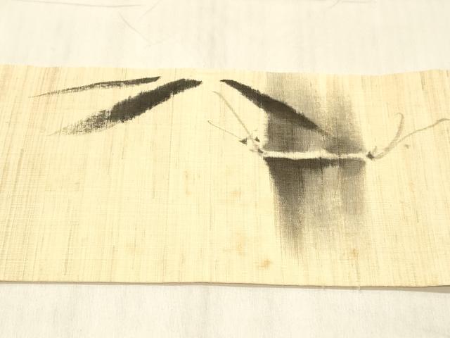 平和屋着物*夏物 九寸名古屋帯 手描き 笹竹文 麻 逸品 DABC8136cm
