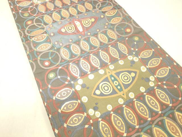 平和屋着物●六通柄袋帯 唐織 抽象文様 金糸 正絹 逸品 DABC8197cm
